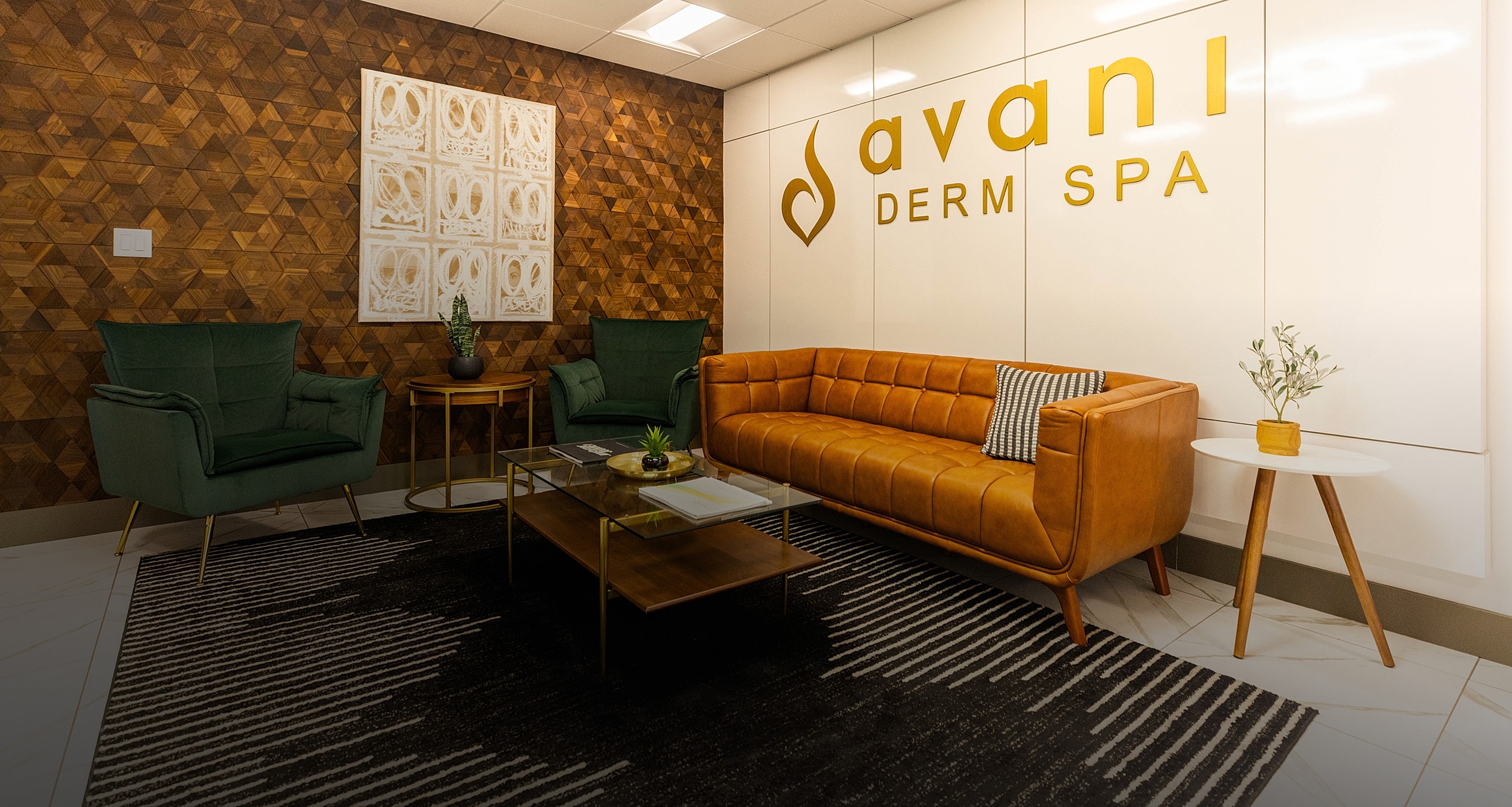 Modern spa waiting area with stylish furniture