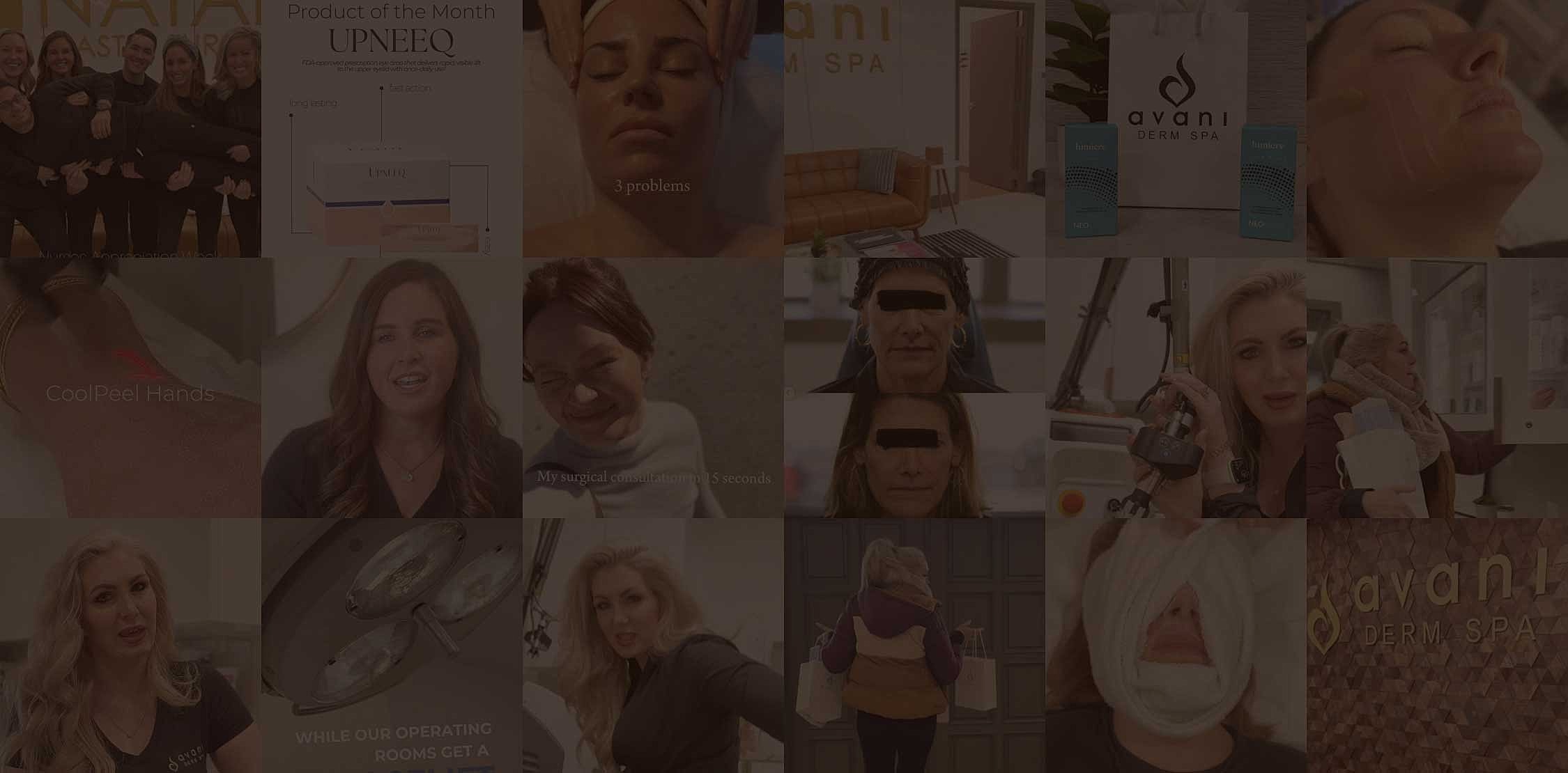 Avani Derm Spa promotional collage showcasing various treatments.