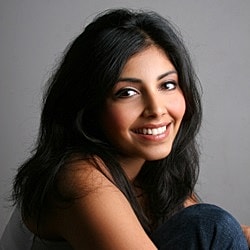 Smiling woman with long dark hair