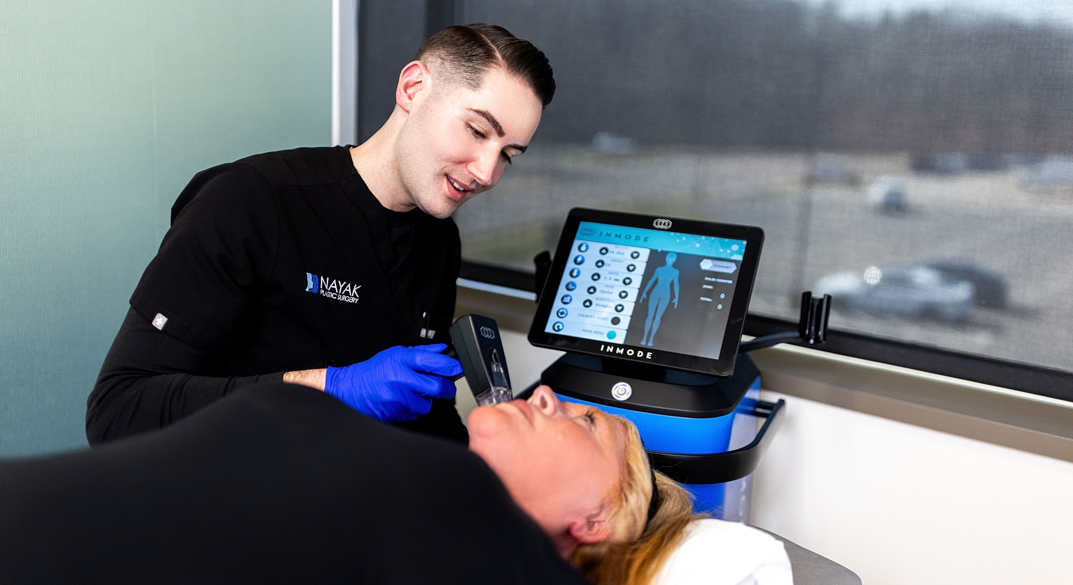 Skin treatment session with medical professional.