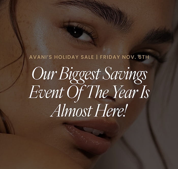 Avani's holiday sale announcement and promotion.